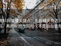 黑料网读懂关键点：先抓镜头有选择吗，再把标题改问句（不费劲但管用）